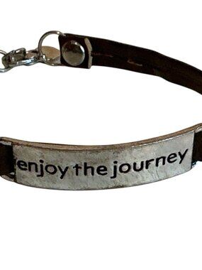 Leather Bracelet Enjoy The Journey Brown Silver-Tone Heart Charm Inspirational